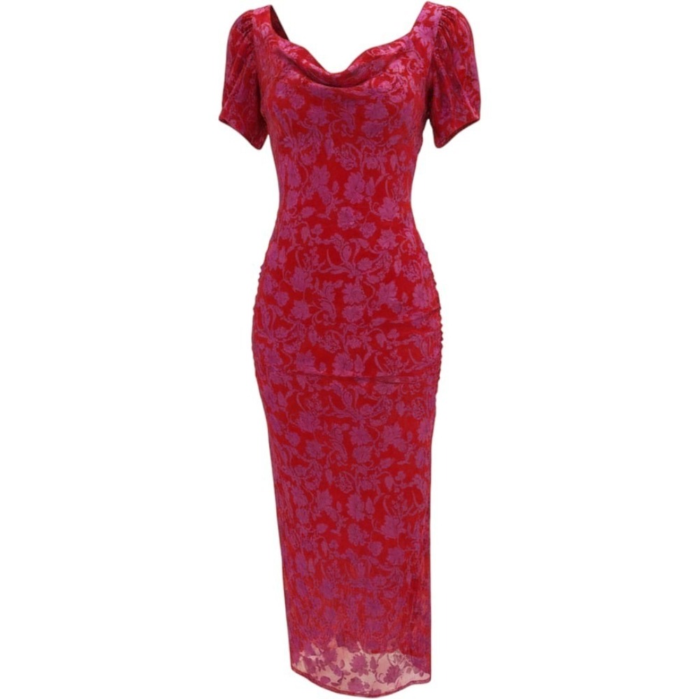 Sacha Drake Floral Silk Blend Burnout Velvet Long Dress 18